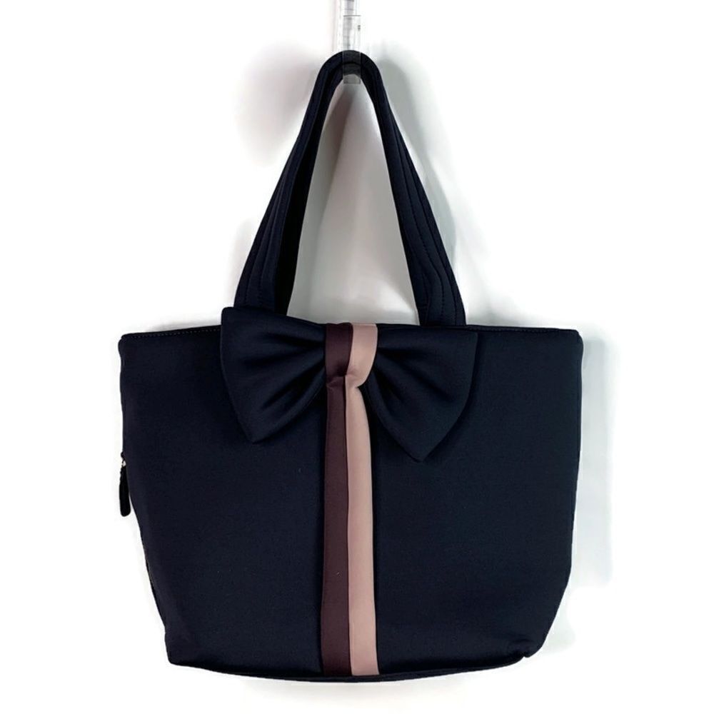 Stella & Dot Navy Blue Bow Front Nylon Tote Bag purse organizer designer - Picture 1 of 11